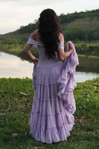 Lavender Off Shoulder Tiered Ruffle Maxi Dress