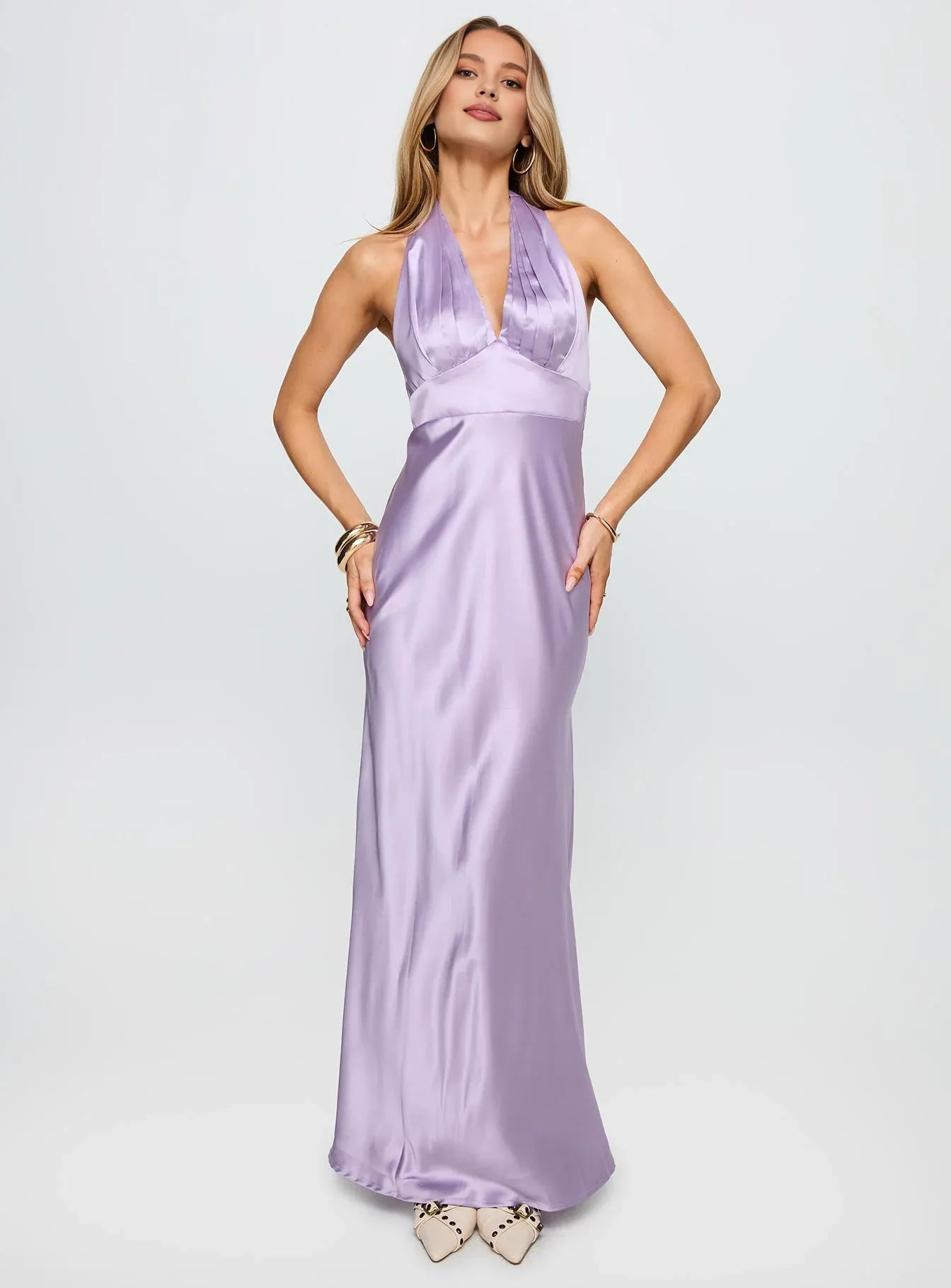 Lavender Halter Neck Backless Maxi Dress Beautiful Floor Length Prom Dresses