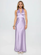 Lavender Halter Neck Backless Maxi Dress Beautiful Floor Length Prom Dresses