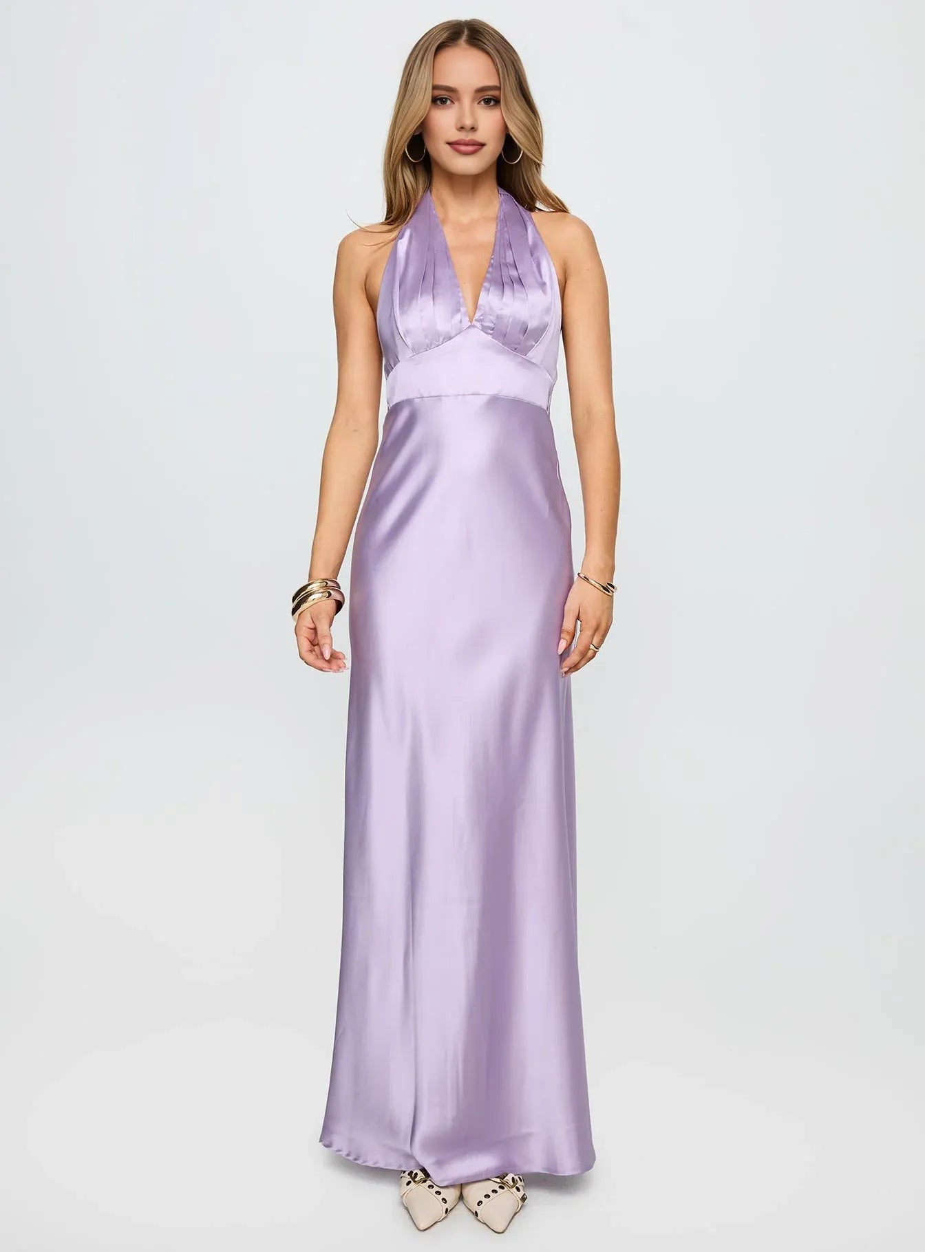 Lavender Halter Neck Backless Maxi Dress Beautiful Floor Length Prom Dresses
