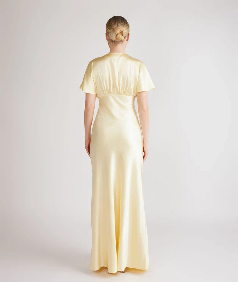 Dress Deep V Neck Batwing Bridesmaid Dress Champagne Pleated Solid Color Fashion Prom Dress