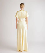 Dress Deep V Neck Batwing Bridesmaid Dress Champagne Pleated Solid Color Fashion Prom Dress