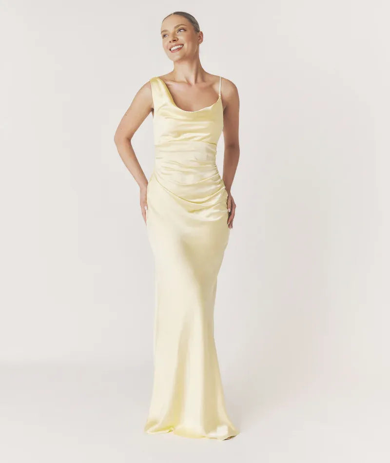 Dress Minimalist Cowl Front Asymmetrical Bridesmaid Dress Maxi Dress Solid Color Sleeveless Prom Dress