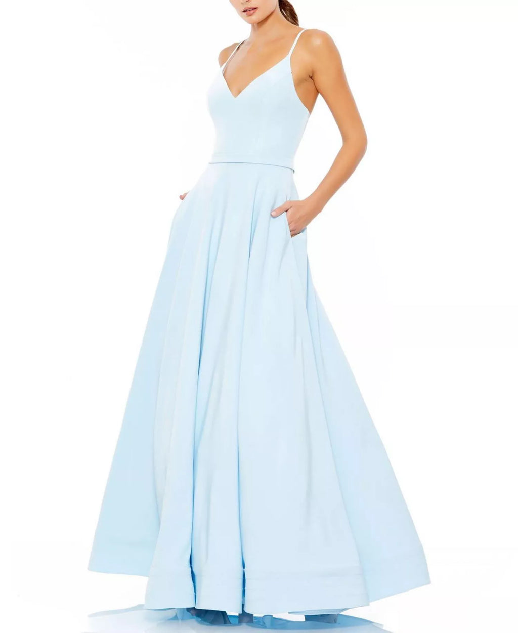 Light A Line Deep V Neck Sleeveless Open Back Floor Length For Adults Prom Dress