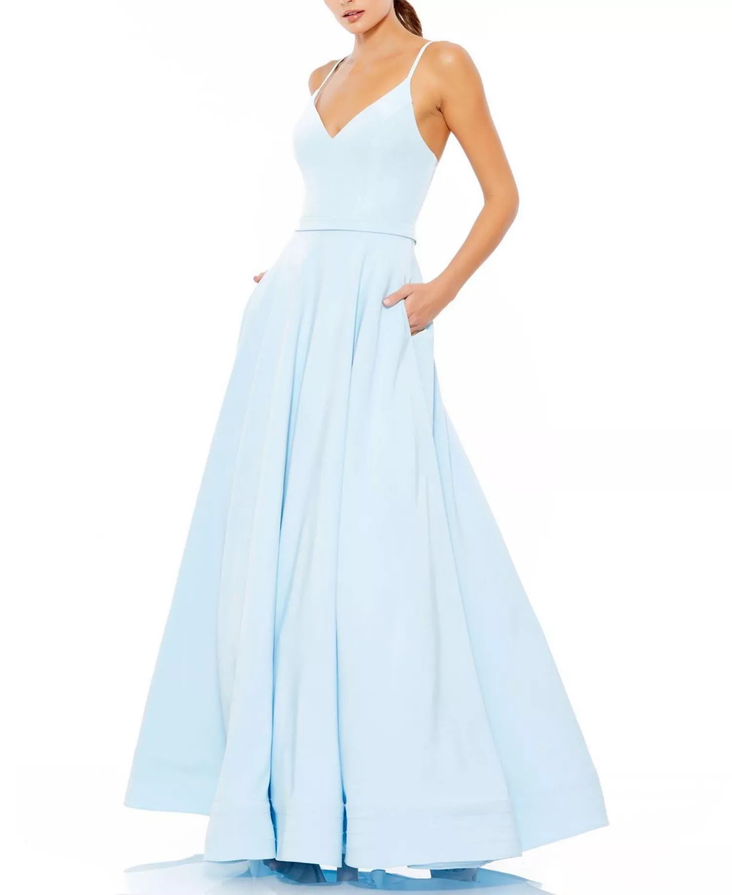 Light A Line Deep V Neck Sleeveless Open Back Floor Length For Adults Prom Dress
