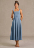Light Fit and Flare Square Neck Sleeveless Square Back Midi Length For Ladies Prom Dress