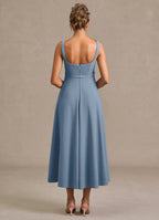 Light Fit and Flare Square Neck Sleeveless Square Back Midi Length For Ladies Prom Dress