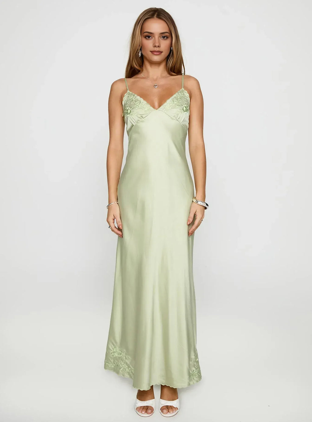 Sheath/Column V Neck Sleeveless Backless Ankle-Length Prom Dress