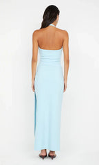 Light Sheath Halter Neck Sleeveless Open Back Floor Length Hot sale Prom Dress