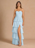 Light Tiered Strapless Sleeveless Open Back Floor Length For Ladies Prom Dress