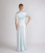 Dress Fashion Gathered Bust Bridesmaid Dress Maxi Dress Solid Color Champagne Flutter Sleeve Column Prom Dress