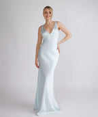 Dress Fashion Twist Back Bridesmaid Dress Maxi Dress Solid Color Champagne Deep V Neck Column Prom Dress