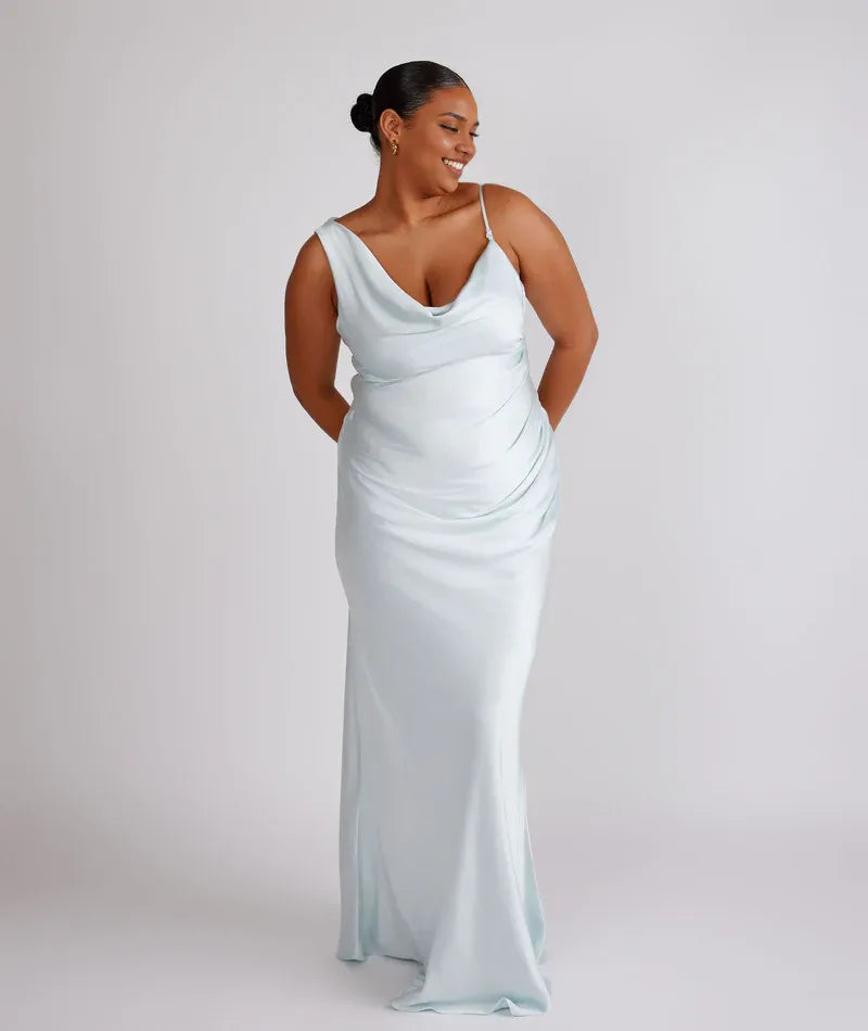 Dress Minimalist Cowl Front Asymmetrical Bridesmaid Dress Maxi Dress Solid Color Sleeveless Prom Dress