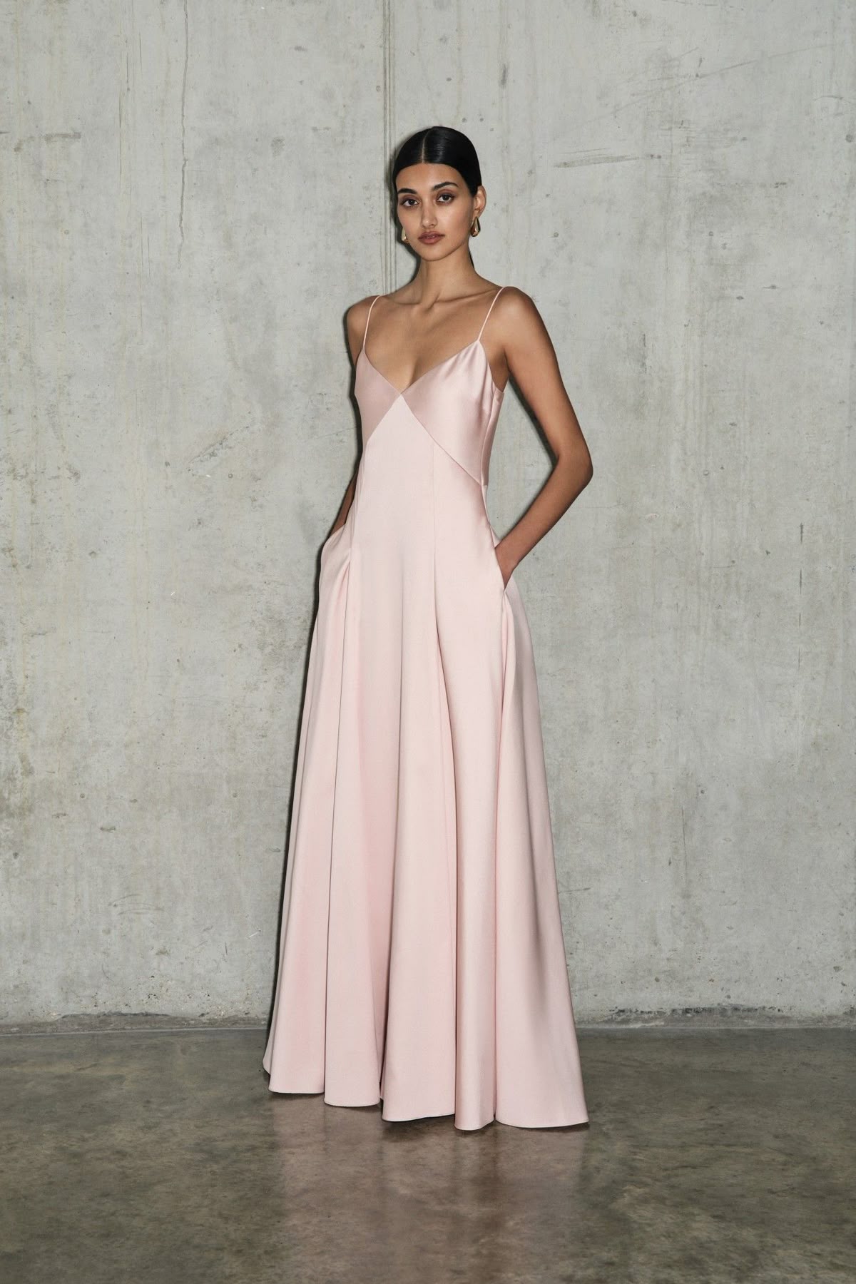Light Pink Simple A Line Spaghetti Strap Satin Long Prom Dress Evening Dress