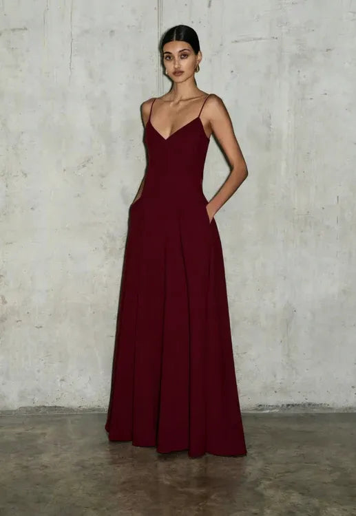 Light Pink Simple A Line Spaghetti Strap Satin Long Prom Dress Evening Dress