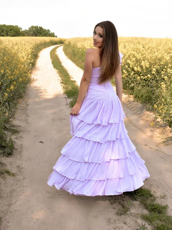 One Shoulder Chiffon Tiered Skirt Bridesmaid Dresses