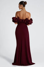 Lively Mermaid Off Shoulder Ruffle Sleeve Zipper Back Floor Length For Sale Evening Dress