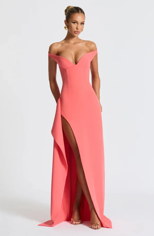 Lively Mermaid Off Shoulder Sleeveless Ruffle Accent Floor Length For Ladies Evening Dress