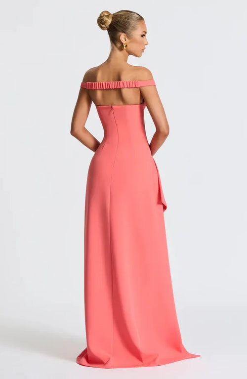 Robe de soirée longue pour femme, sans manches, à épaules dénudées, avec volants, thème sirène animée