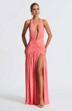 Lively Sheath Halter Neck Sleeveless Open Back Floor Length For Sale Evening Dress