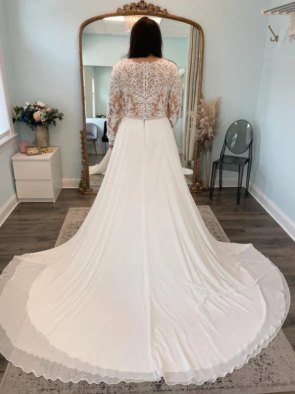 Long Sleeve A Line Applique Wedding Dresses For Modern Brides With Elegant Lace Detailing