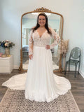 Long Sleeve A Line Applique Wedding Dresses For Modern Brides With Elegant Lace Detailing