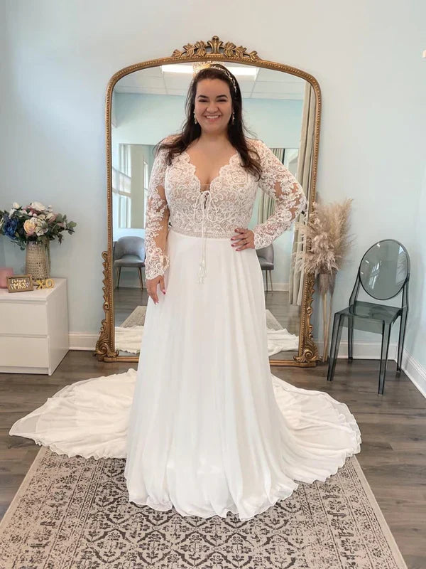 Long Sleeve A Line Applique Wedding Dresses For Modern Brides With Elegant Lace Detailing