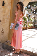 Pink Long Elegant Prom Dresses for Ladies Formal No Slit Simple Strapless Prom Dresses