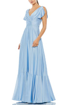 Lovely A Line V Neck Flutter Sleeve V Back Floor Length Evening Dress