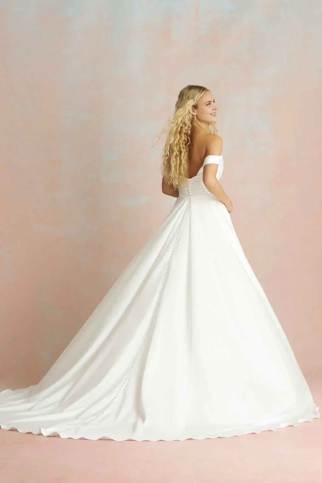 Lovely Ball Gown Off Shoulder Short Sleeve Button Back Floor Length Wedding Dress