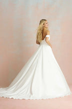 Lovely Ball Gown Off Shoulder Short Sleeve Button Back Floor Length Wedding Dress