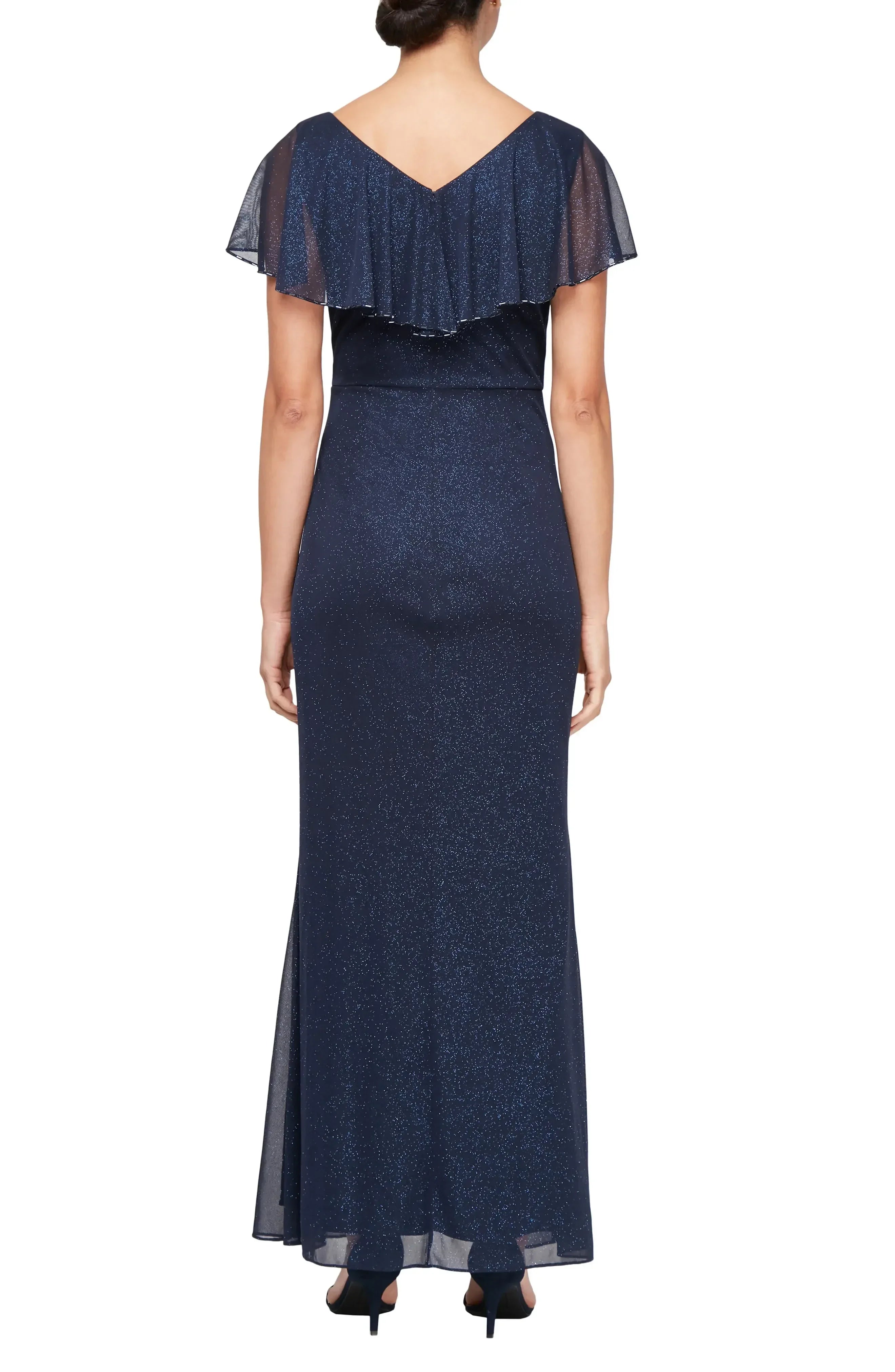 Lovely Sheath V Neck Flutter Sleeve V Back Floor Length Evening Dress