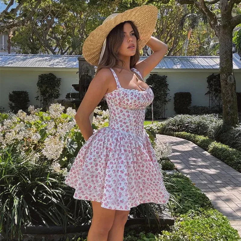 Pink A-Line Off-the-Shoulder Floral Print Trim Short Homecoming Dress