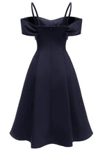 Homecoming Dress Navy Blue With Off Shoulder Bow And Spaghetti Straps A Line Short For Teens