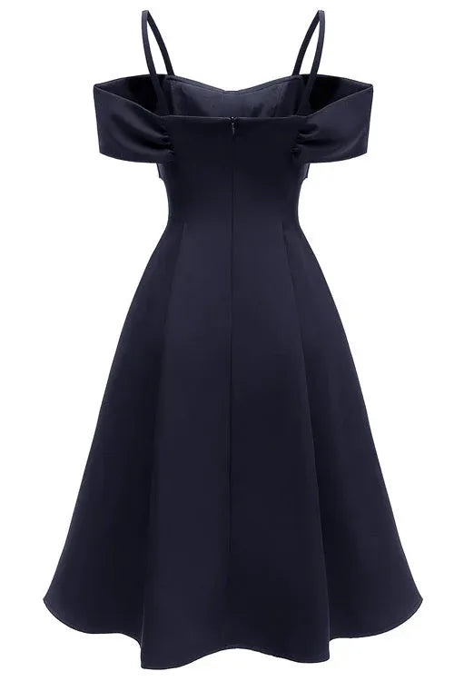 Homecoming Dress Navy Blue With Off Shoulder Bow And Spaghetti Straps A Line Short For Teens