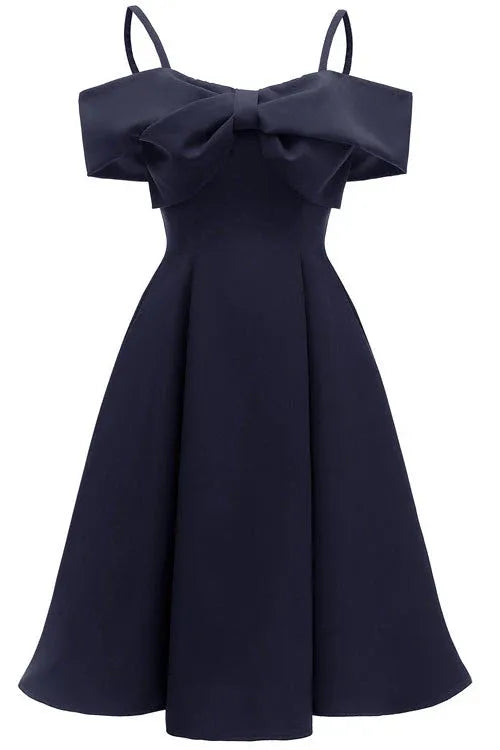 Homecoming Dress Navy Blue With Off Shoulder Bow And Spaghetti Straps A Line Short For Teens