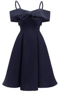 Homecoming Dress Navy Blue With Off Shoulder Bow And Spaghetti Straps A Line Short For Teens
