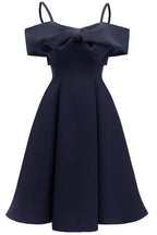 Homecoming Dress Navy Blue With Off Shoulder Bow And Spaghetti Straps A Line Short For Teens