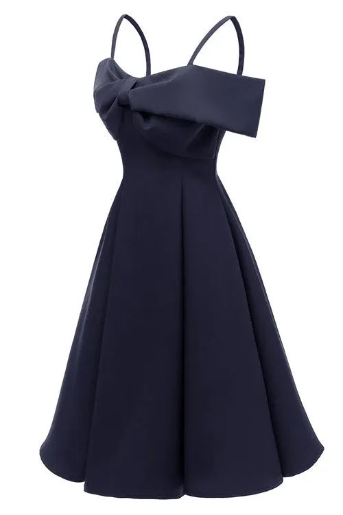 Homecoming Dress Navy Blue With Off Shoulder Bow And Spaghetti Straps A Line Short For Teens