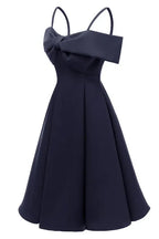 Homecoming Dress Navy Blue With Off Shoulder Bow And Spaghetti Straps A Line Short For Teens