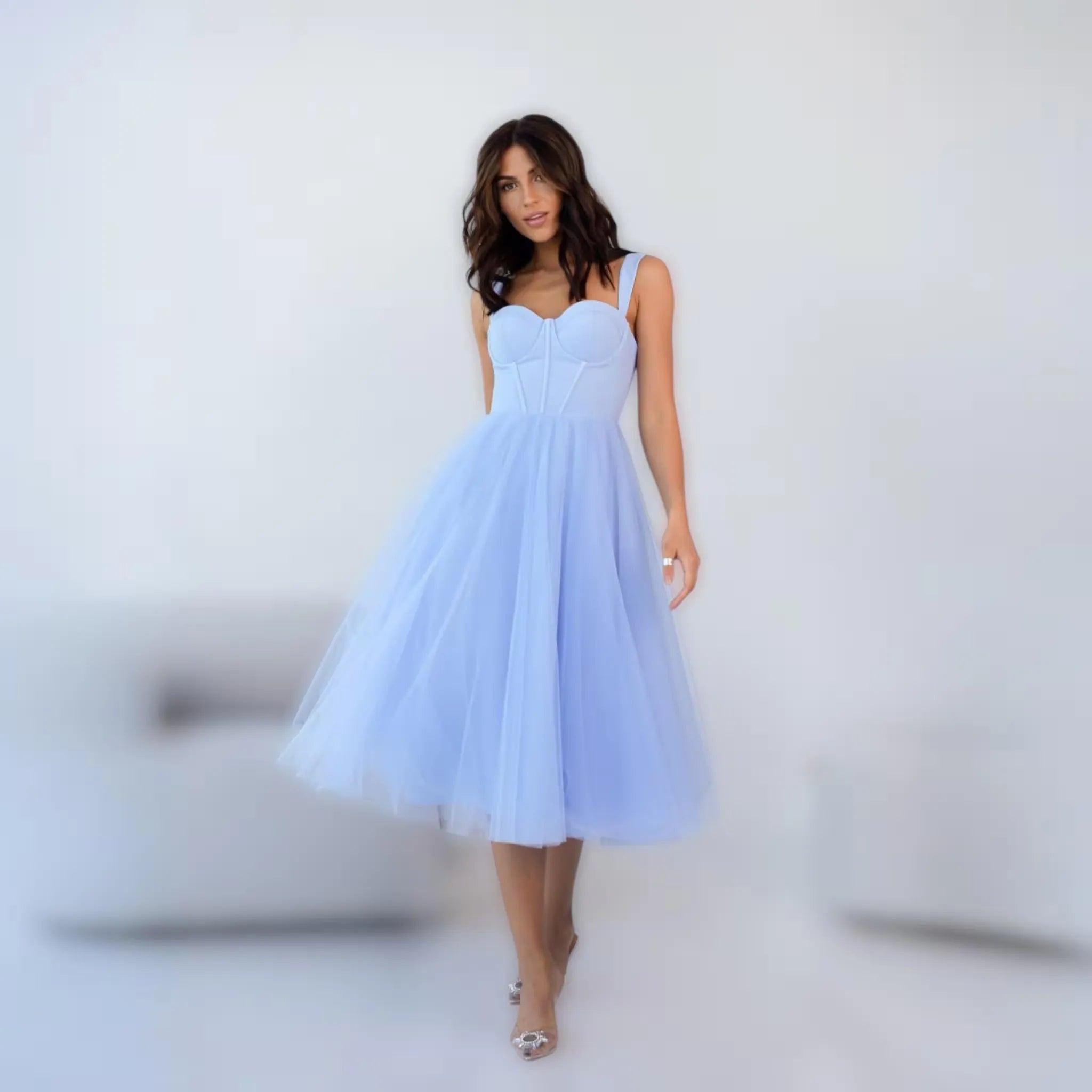 Light Blue Sweetheart Corset Prom Dress With Lace Up Bodice And Tulle A Line Midi For Women Who Love Whimsical Glamour