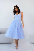 Light Blue Sweetheart Corset Prom Dress With Lace Up Bodice And Tulle A Line Midi For Women Who Love Whimsical Glamour