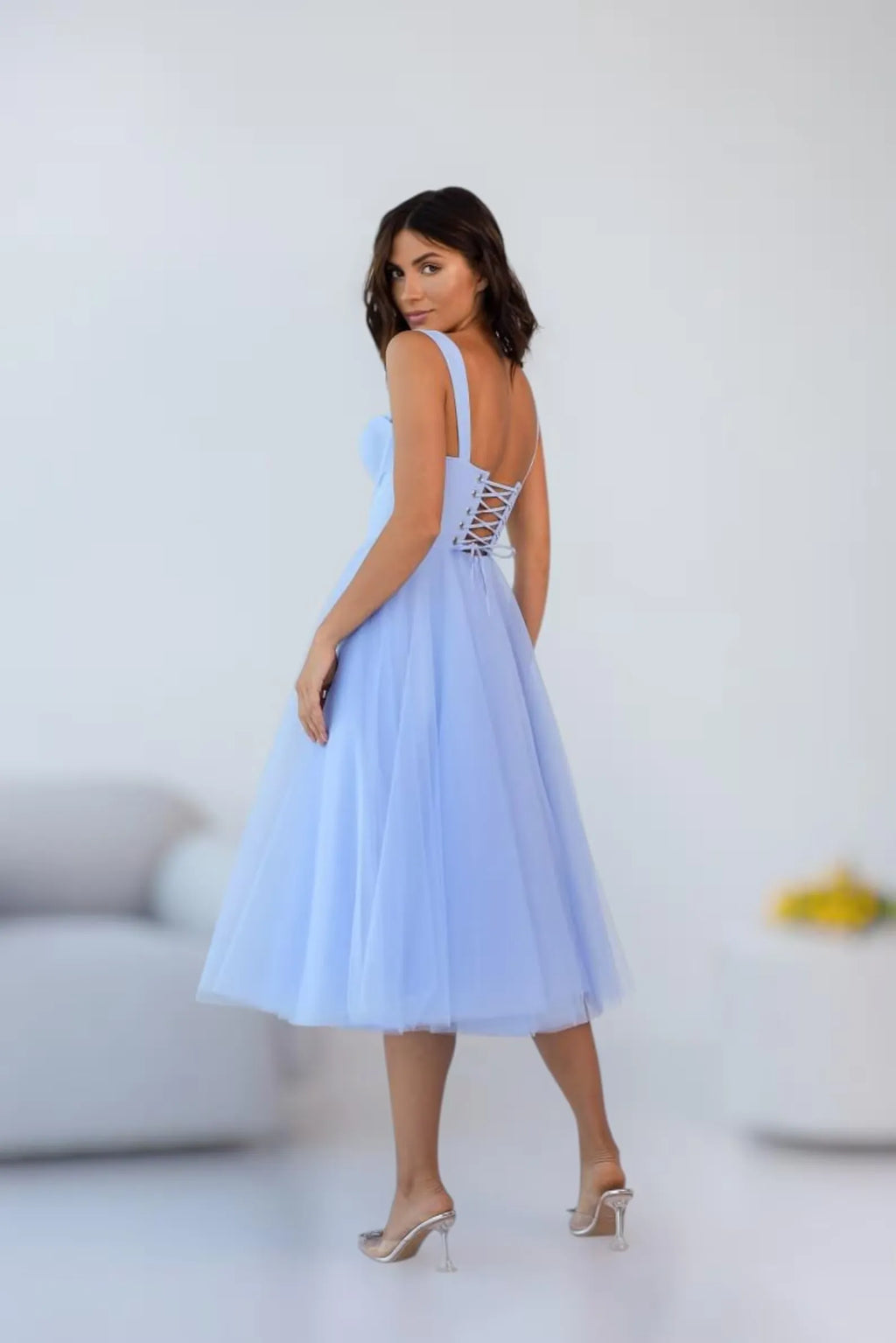 Light Blue Sweetheart Corset Prom Dress With Lace Up Bodice And Tulle A Line Midi For Women Who Love Whimsical Glamour