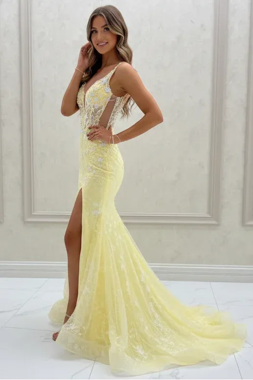 Mermaid Prom Dress With V Neck Corset Bodice And Train Featuring Sheer Lace Beading For Prom Night Glamour