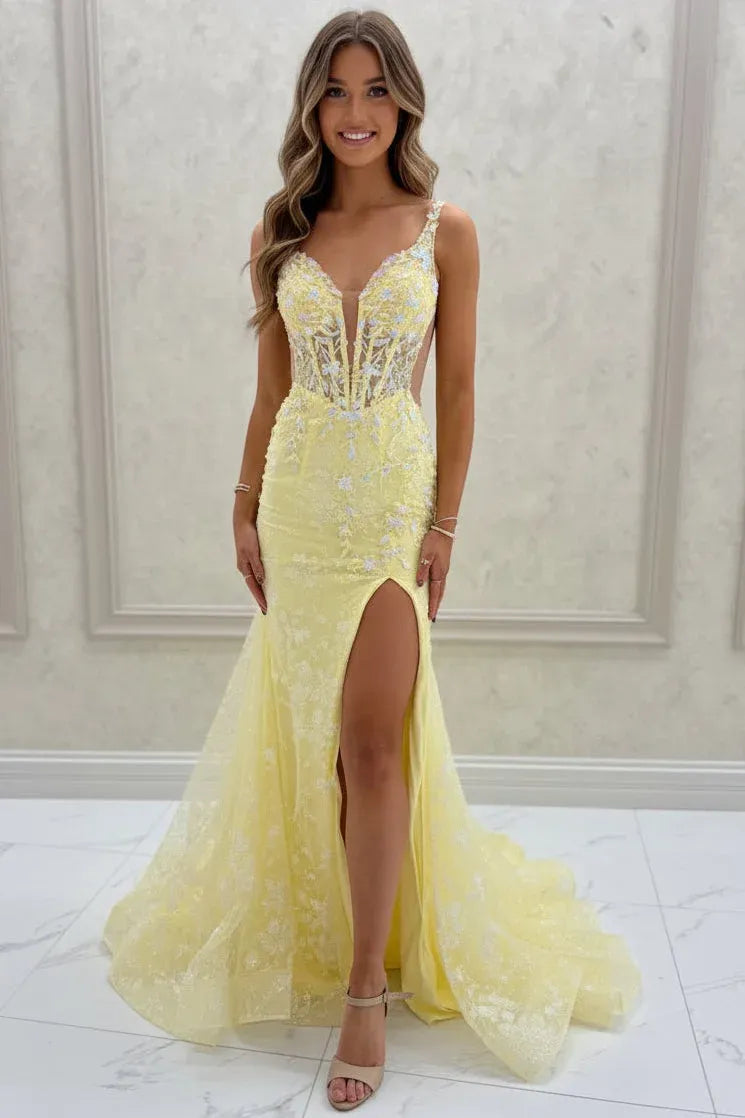 Mermaid Prom Dress With V Neck Corset Bodice And Train Featuring Sheer Lace Beading For Prom Night Glamour