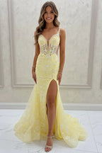 Mermaid Prom Dress With V Neck Corset Bodice And Train Featuring Sheer Lace Beading For Prom Night Glamour