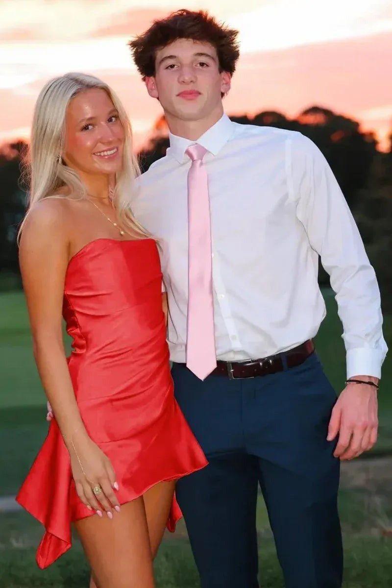 Satin Strapless Homecoming Dress Pink With Asymmetrical Hem For Teens
