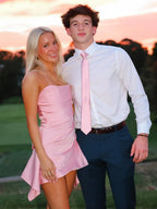 Satin Strapless Homecoming Dress Pink With Asymmetrical Hem For Teens