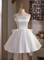 White A-Line Spaghetti Straps Bow-Back Mini Homecoming Dresses