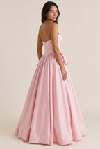 Pink A-Line Sweetheart Bow Floor-Length Prom Dress